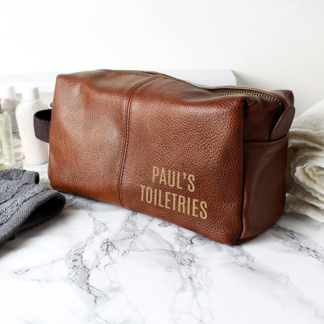 Toiletry Bag: Personalised Faux Leather Toiletry Bag for Men