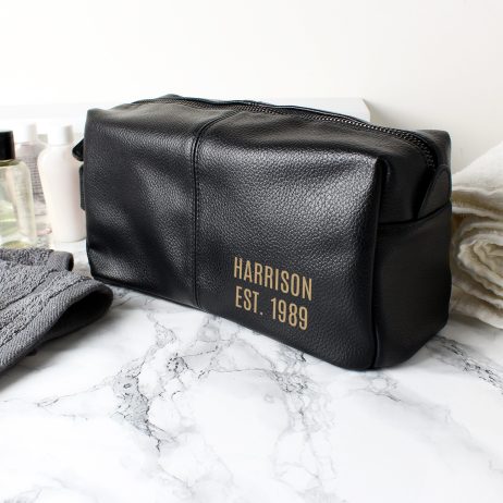 Toiletry Bag: Personalised Faux Leather Toiletry Bag for Men