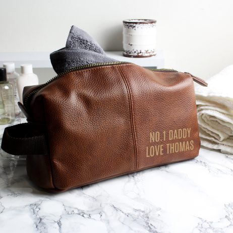 Toiletry Bag: Personalised Faux Leather Toiletry Bag for Men